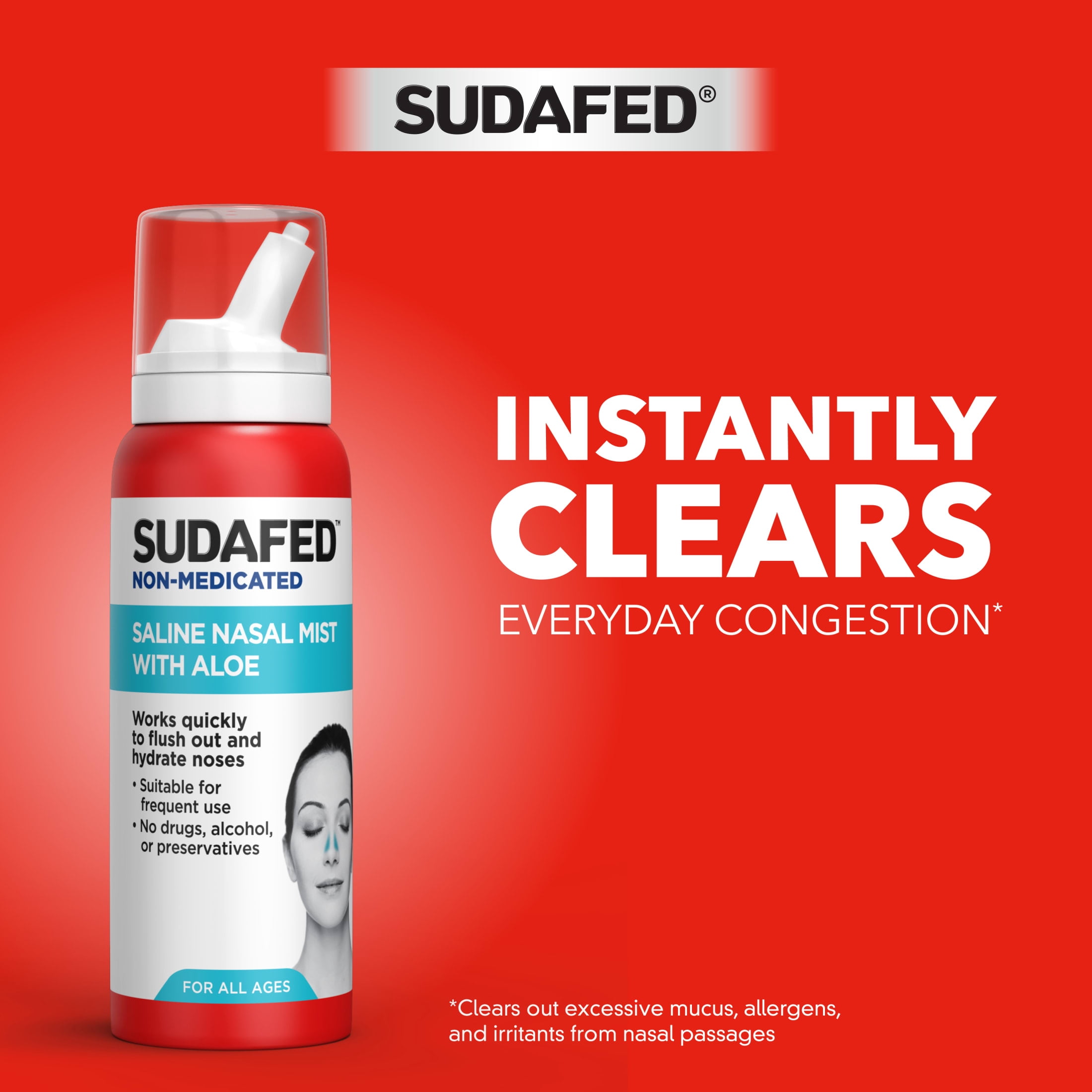 (2 pack) Sudafed Non-Medicated Saline Nasal Mist with Aloe, 3 fl. oz