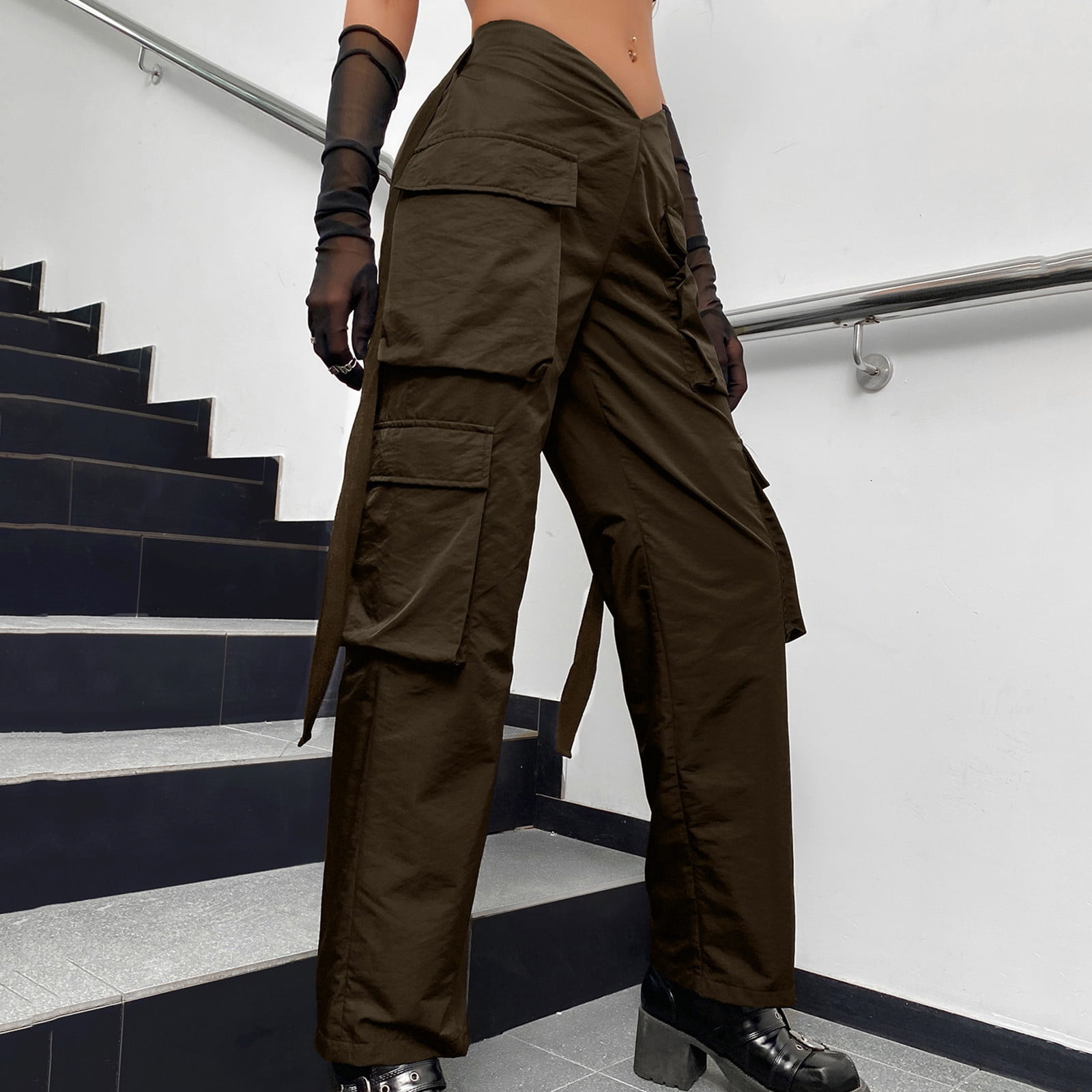 Mrat Hiking Pants Women Full Length Pants Ladies Street Style Fashion  Design Sense Multi Pocket Overalls Low Waist Sports Pants Female Athletic  Pants Brown S 