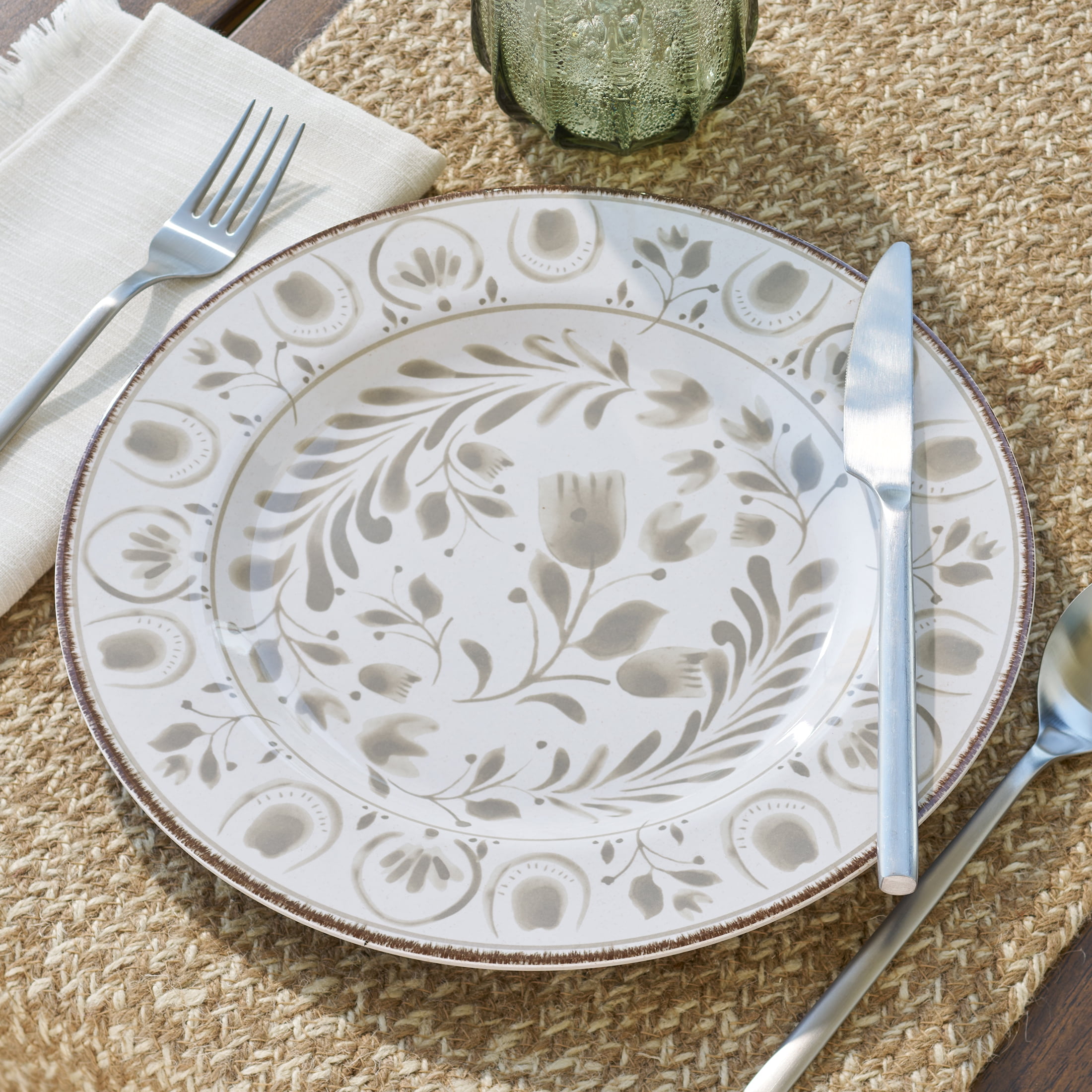 Better Homes & Gardens 12-Piece Bamboo Melamine Dinnerware Set, Grey