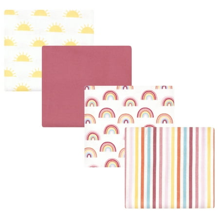 Luvable Friends Hudson Baby Flannel Receiving Blankets 4pk, Rainbow Sunshine