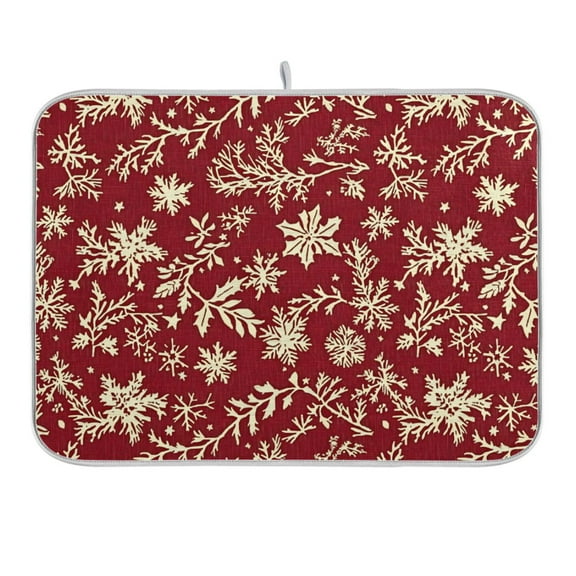 Snowflakes and Pine Branches Dish Drying Mat 16x18 Absorbent Microfiber Draining Rack Pad for Kitchen Counter Sink