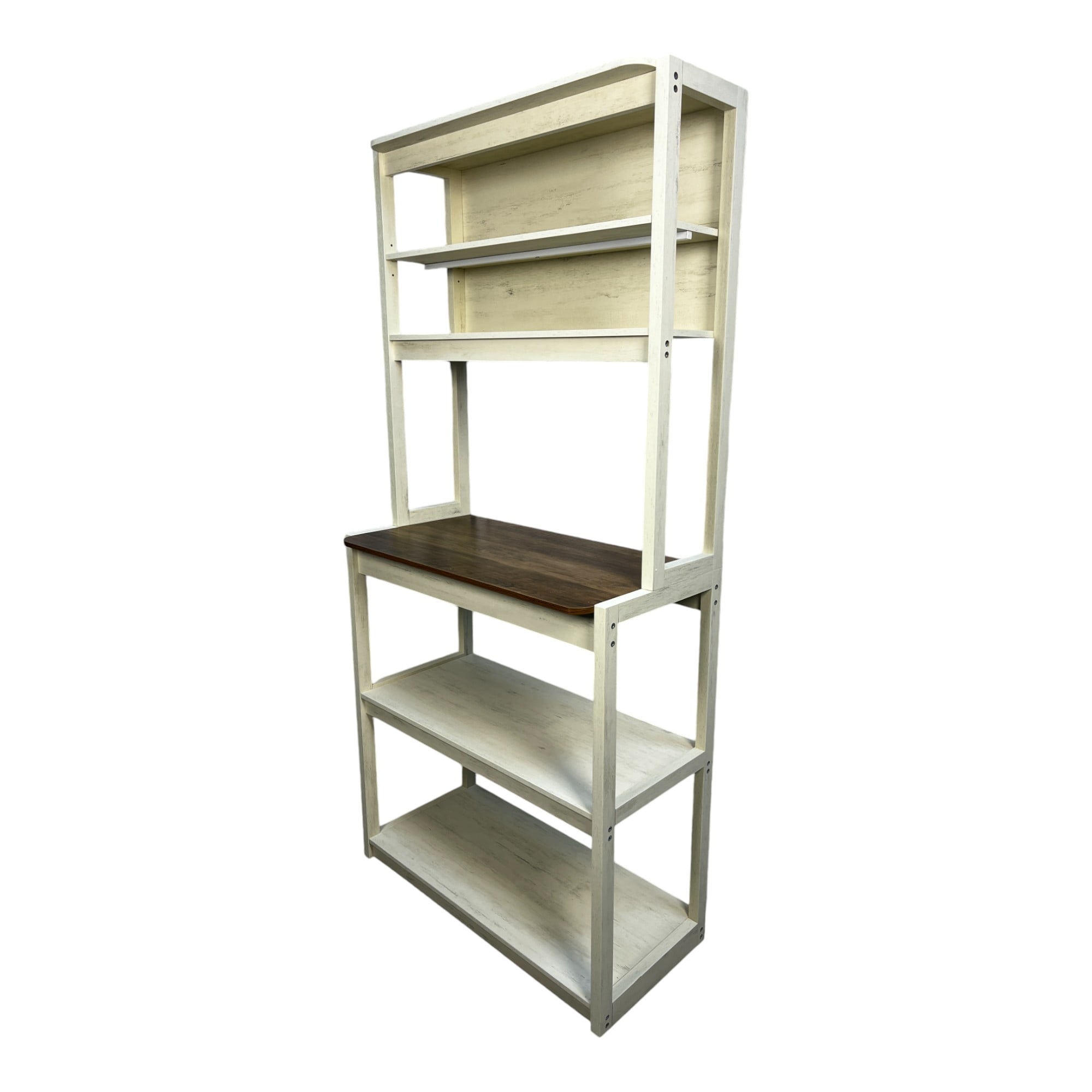 5-Tier Bakers Rack, Kitchen Storage Shelf and Microwave Stand with Coffee Bar, Particle Board Organizer for Pantry, 31.50 Inch, Brown and White