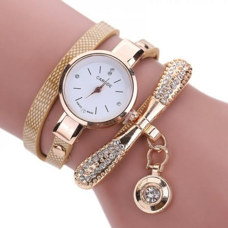 Clearance!Women Wristwatch Bangle Bracelet Set Casual Bracelet Watch Set Relogio Leather Rhinestone Analog Quartz Watch Clock Set