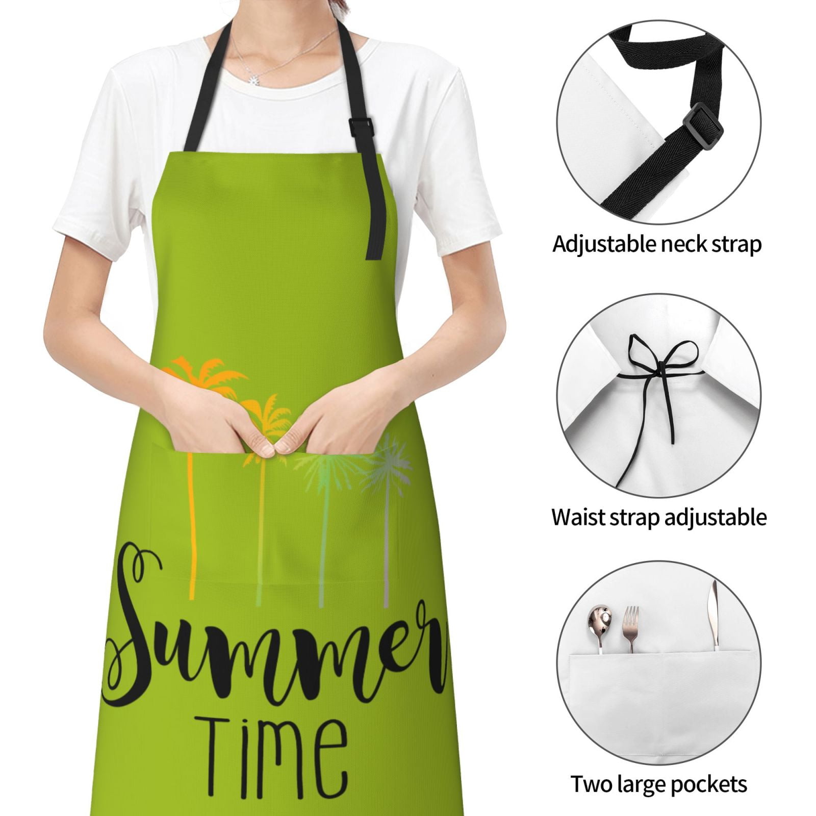 Kdxio Summer Time Apron with Pockets Adjustable Kitchen Aprons for Men Women Waterproof Aprons for Cooking,Drawing,Crafting, Baking Household Cleaning