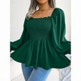 thumbnail image 2 of ZOELNIC Women's Peplum Tops Square Neck Ruffle Trim Long Sleeve Blouse Smocked Top Dressy Casual Shirts, L, 2 of 7