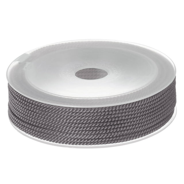 Unique Bargains Twisted Nylon Twine Thread Beading Cord, 2mm diameter, 13 meters (43 feet) in length, shown in grey color. The durable, extra-strong braided nylon string is rolled neatly on a spool for convenient use and storage. Perfect for arts and crafts supplies, jewelry making, beading, and DIY wrapping projects.