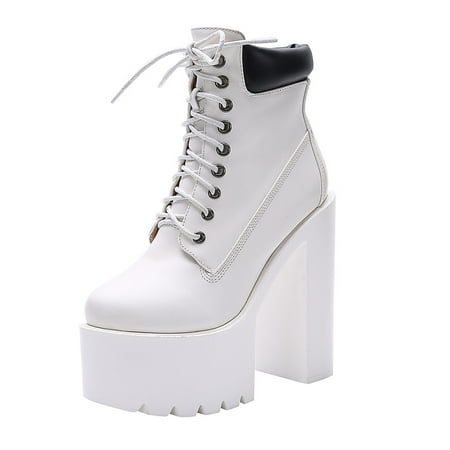 

Wesracia Boots For Women Winter Boots Fashion Lady Lace Up Shoe Soft Leather Platform Shoe Party Ankle Boot High Heels