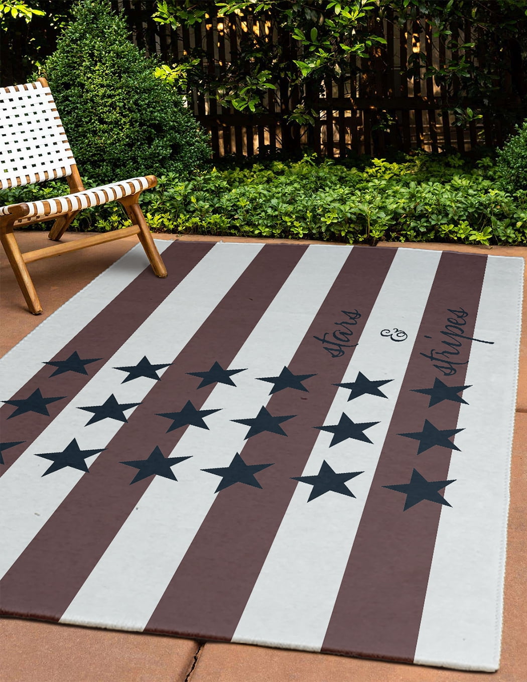 4' x 6' Simply Daisy Stars and Stripes with Words Americana Chenille Area Rug, Blue-Red