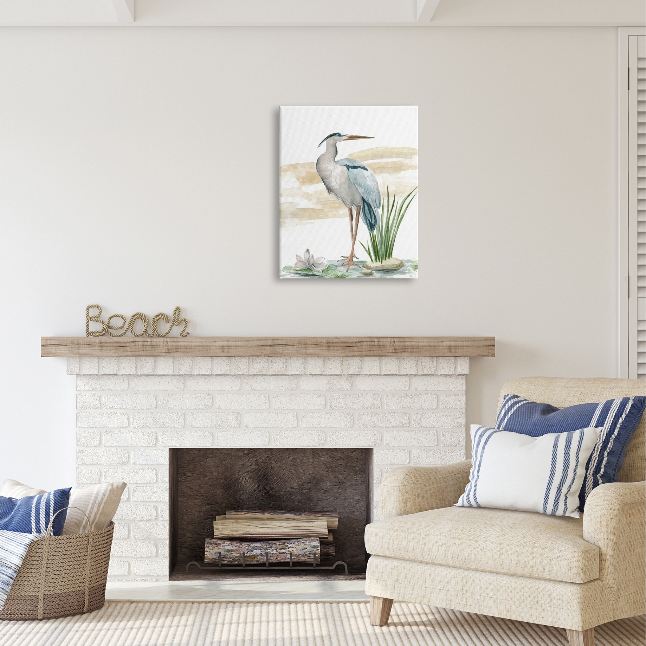 Stupell Industries Heron & Lotus Flower Animals & Insects Painting Gallery Wrapped Canvas Print Wall Art, 24 x 30