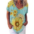 thumbnail image 1 of Camiseta de manga corta suelta con cuello en V estampada a la moda para mujer Pompotops  hkajfhjk471079, 1 of 4