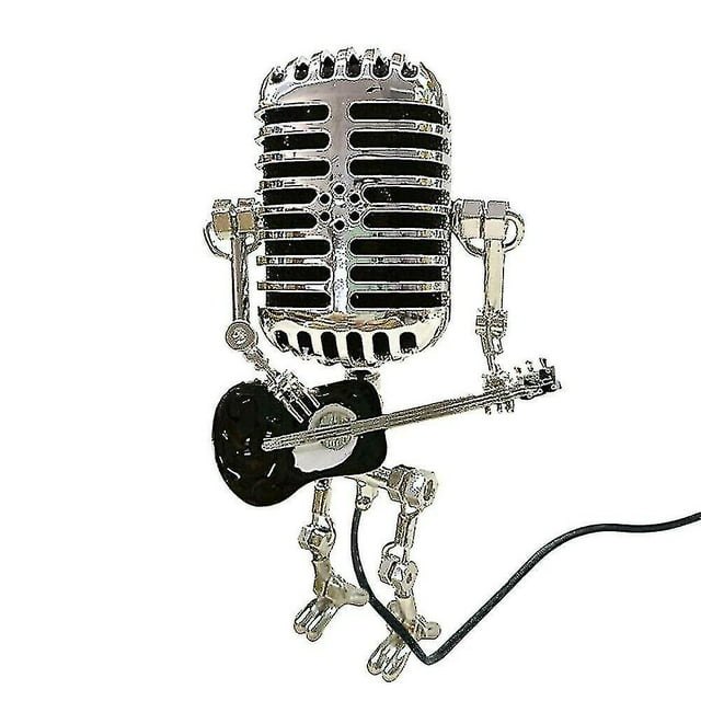 Lámpara de Robot con micrófono de estilo Retro Usb que sostiene la guitarra con luz decoración del hogar Vintage