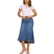 thumbnail image 2 of Falda midi casual de mujer de mezclilla desgastada con cola de pez, cintura alta, dobladillo sin terminar y bolsillos, talla M, azul medio, 2 of 5