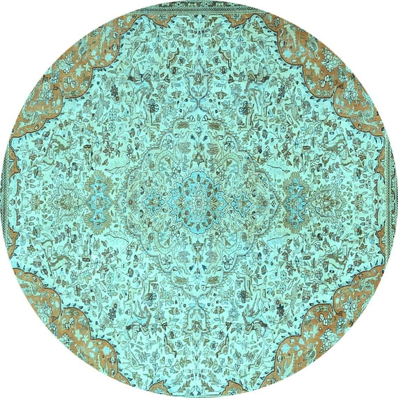 Ahgly Company Indoor Round Persian Light Blue Traditional Area Rugs, 5' Round