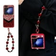 thumbnail image 3 of Compatible for Samsung Galaxy Z Flip 5 Case with Beaded Wrist Strap, Fluffy Leopard Print Pattern with Bling Design Case for Women Girls Hard PC Drop Protection Cover for Galaxy Z Flip 5, Red, 3 of 11