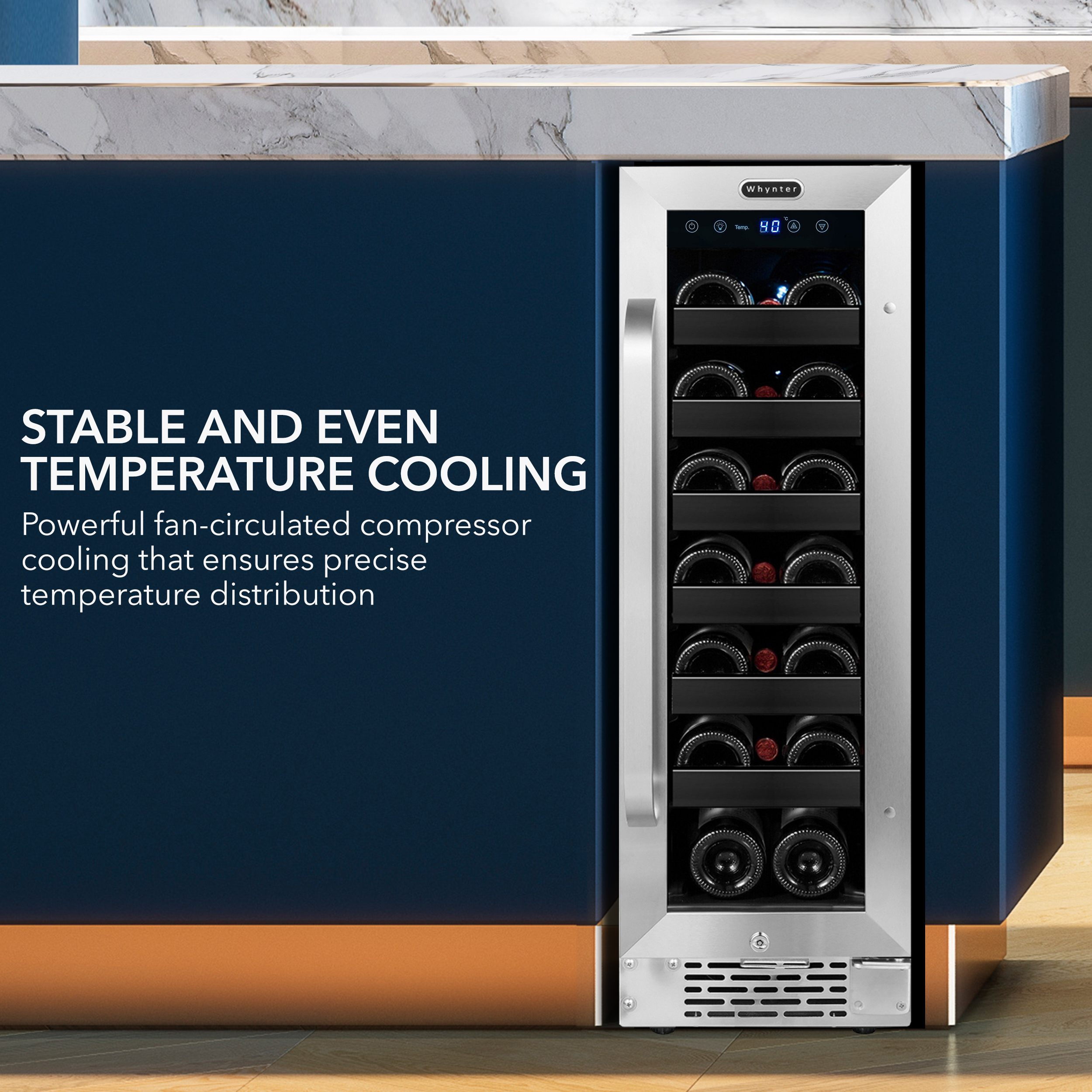 Whynter BWR-208SB 20-Bottle Wine Refrigerator, Stainless Steel, Undercounter or Freestanding, Single Zone Cooling