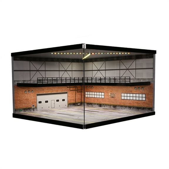 1/64 Diorama Car Garage Model LED Lighting Parking Lot Showroom Scene Display Mode,Diecast Model Car Display Case,Three Adjustable Lights, Dustproof Acrylic Collection Storage