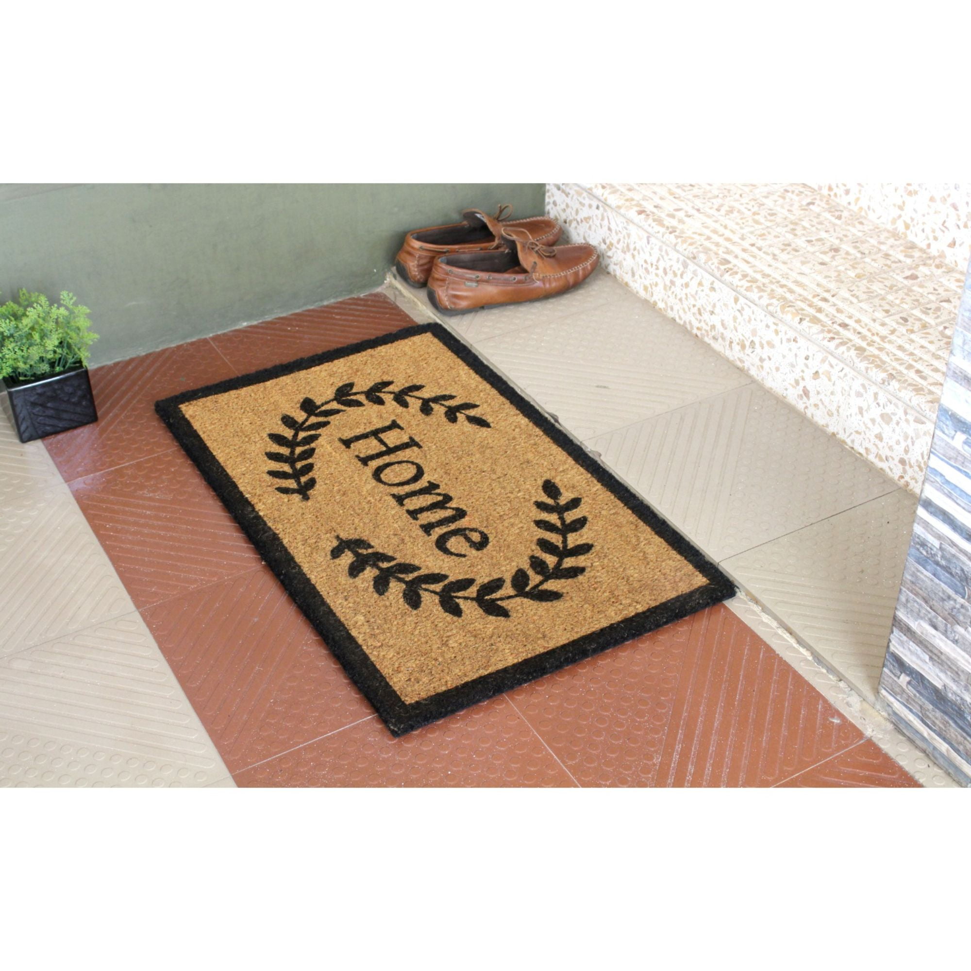 Rugsmith Black Machine Tufted Home with Leaves Doormat, 18" x 30"