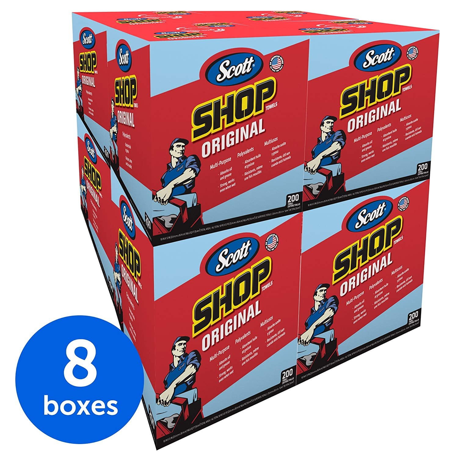 Kimberly-Clark Shop Towels Original Blue Pop-Up Dispenser - 200 Sheets, Blue, 8 Boxes