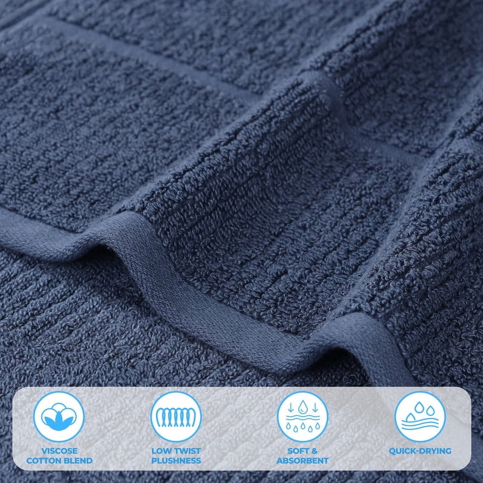 Superior Milo 6 Piece Smart Twist Cotton Hand Towels, Medium Weight Ribbed Design Towels, Navy Blue