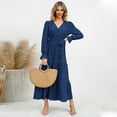 thumbnail image 2 of IWEMEK Womens Maxi Dress Pom Pom Elegant Chic Party Dresses V-Neck Comfy Wrap Dress Plain Blue Flowy Fall Casual Dress, 2 of 6