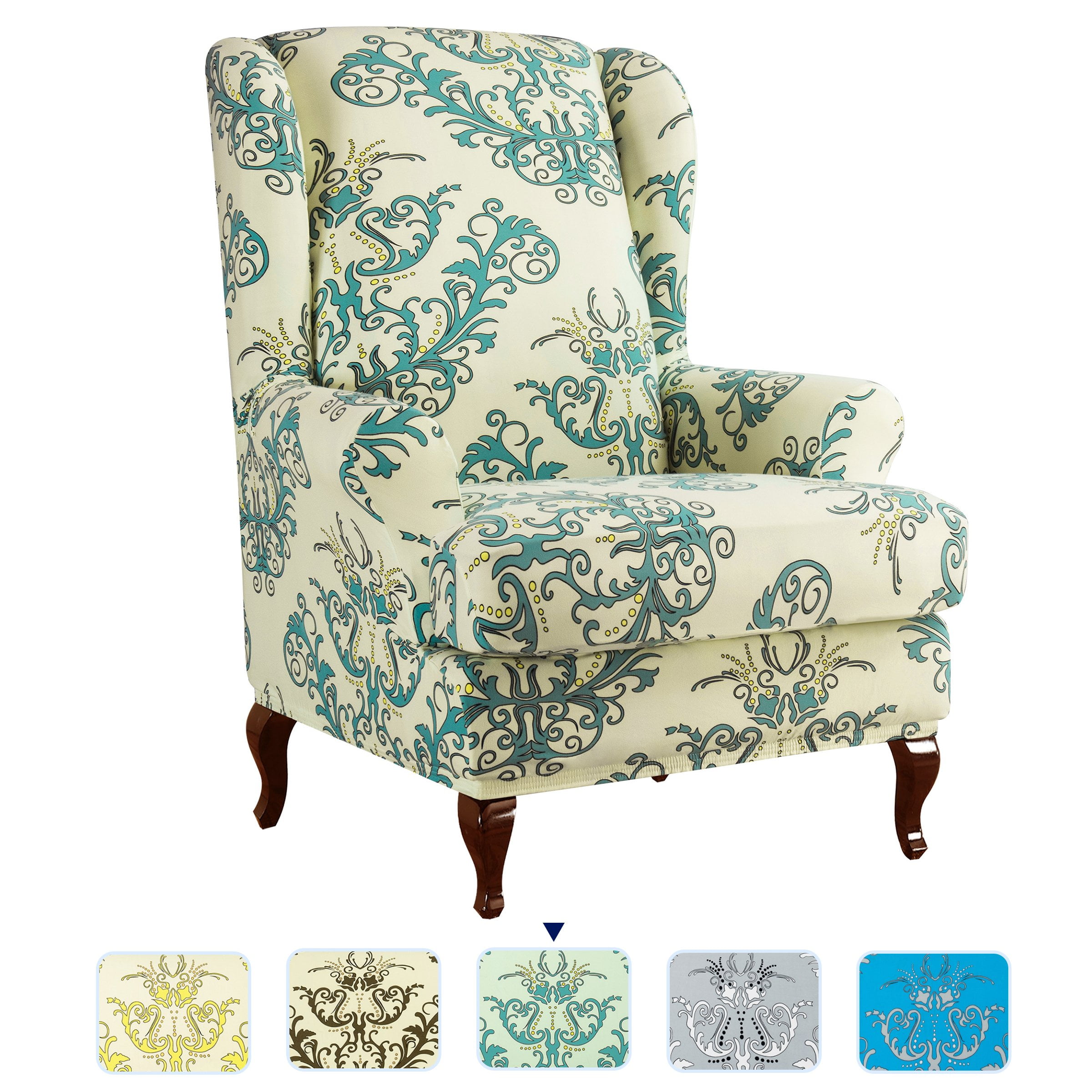Subrtex Wingback Chair Slipcover Stretch Printed Spandex Wing Back Cover 2-Piece 