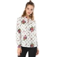 thumbnail image 3 of Unique Bargains Women's Tie Ruffled Neckline Polka Dots Floral Blouse Tops, 3 of 6