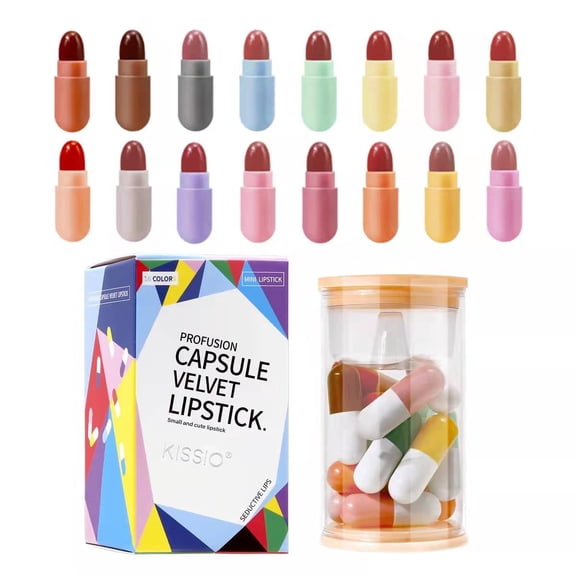 KISSIO Lipstick Set,16PCS Matte Lipstick 16 Colors,Velvety Waterproof Long Lasting Capsule lipstick,Matte Lipstick Set,Cruelty free,2.4oz