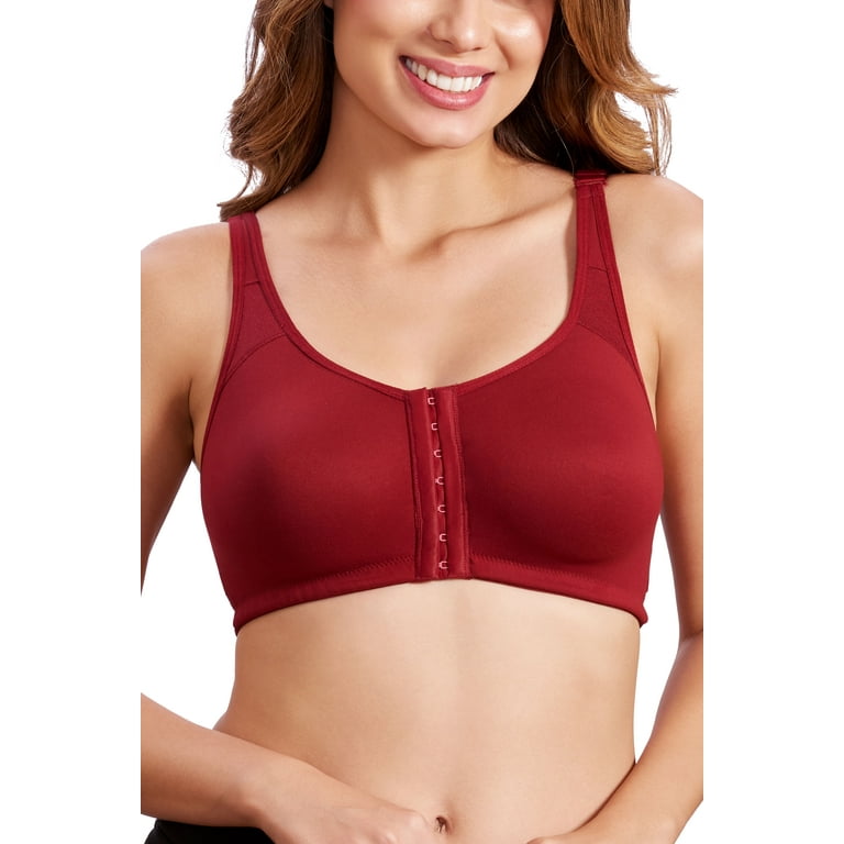 MAROON maroon Women Cotton Brushed Lycra Full Coverage No Bounce,  Non-Wired, Non-Padded Front Closure Magic Bra with Back Support