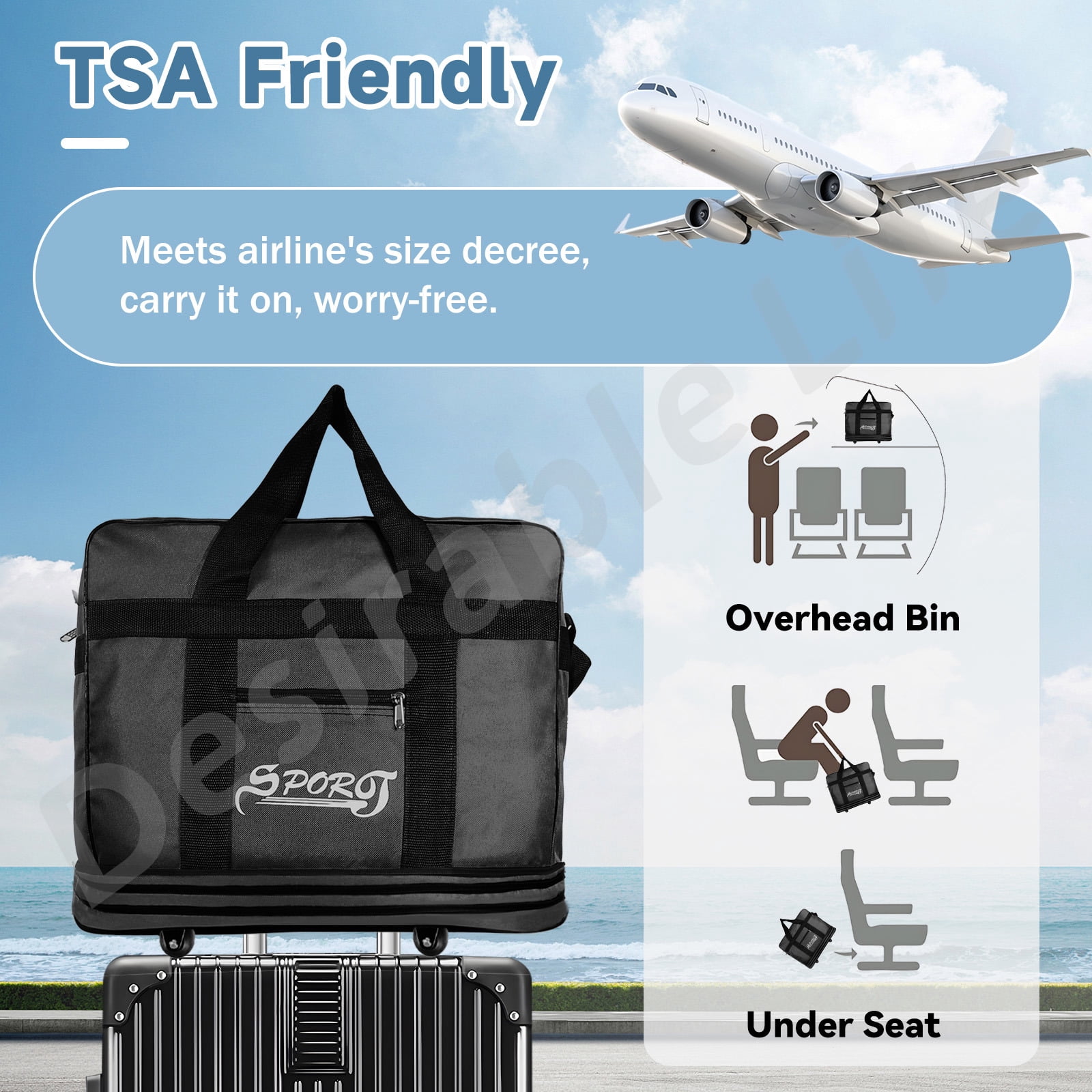 Desirable Life 34in 3 Layer Expandable Suitcase Bag Collapsible Rolling Wheeled Duffle Bag Large for Home Storage Cargo Travel Business Moving Luggage