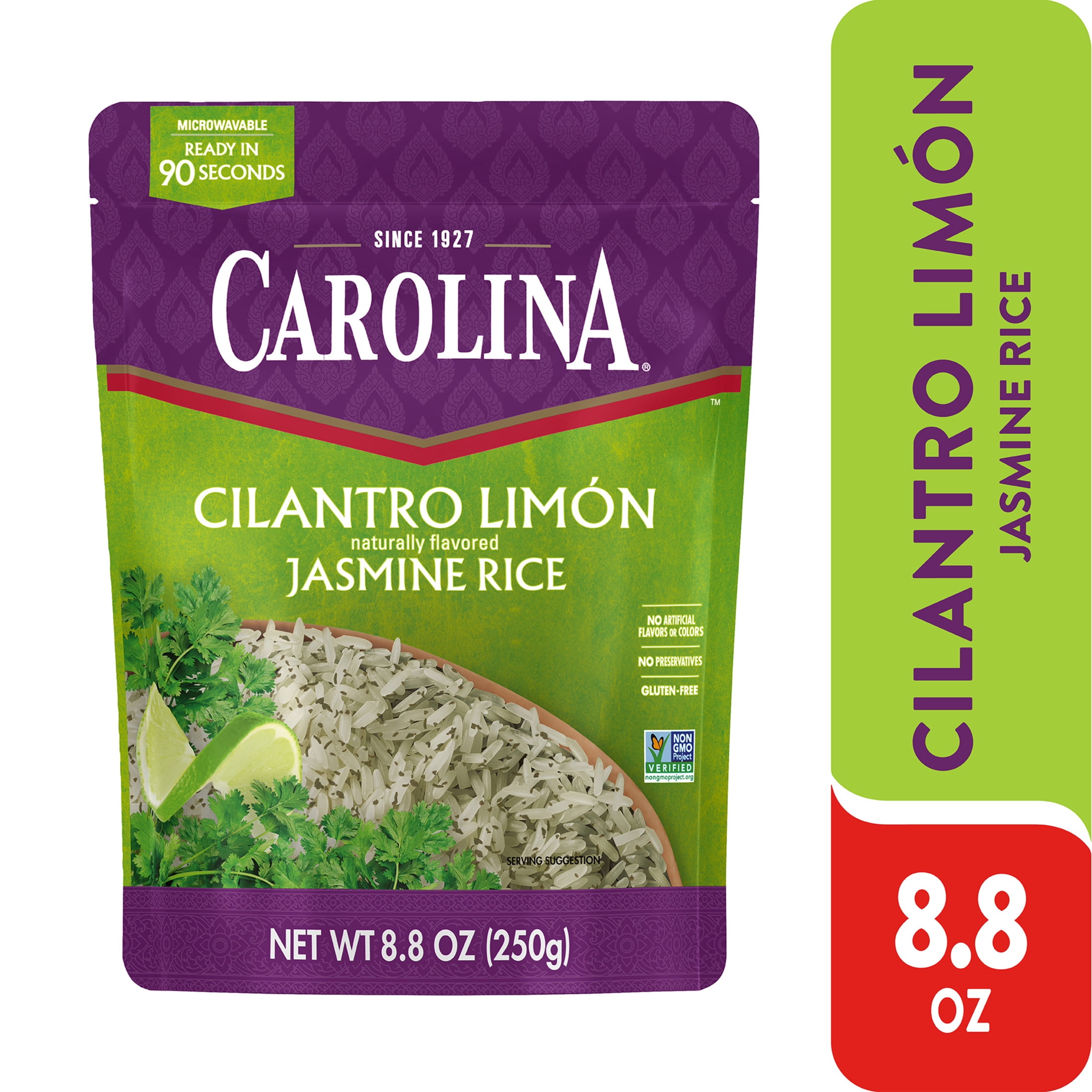 (6 pack) Carolina Ready-to-Eat Cilantro Limón Jasmine Rice, Microwaveable Rice, 8.8 oz Pouch