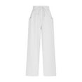 thumbnail image 5 of Women's Capris Pants Cotton Linen Elastic Waisted Solid Color Casual Loose Beach Wide Leg Trousers with Pocket White XL, 5 of 7