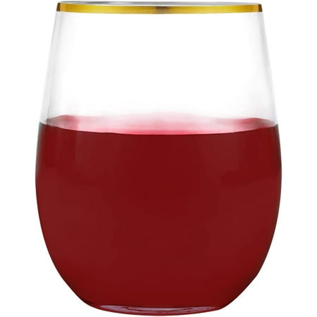 

40pcs Stemless Plastic Wine Glasses Gold Plastic Wine Cups 12oz Clear and Gold Plastic Cups Cocktails & Scotch Tumbler Crystal Unbreakable Suit for Birthday Party Wedding