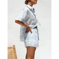 thumbnail image 5 of Musuos Women’s Summer 2 Piece Outfits Fashion Printed Short Sleeve Button Up Tops + Elastic Wasit Shorts Set for Daily Casual, 5 of 7