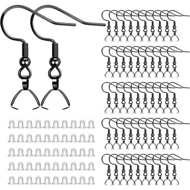 Earring Hooks 50PCS/25Pairs, Stainless Steel Black Ear Wires Fish Hooks, Hypo-allergenic Jewelry Findings Parts with 120 PCS Clear Silicone Earring Backs Stoppers for DIY Jewelry Making