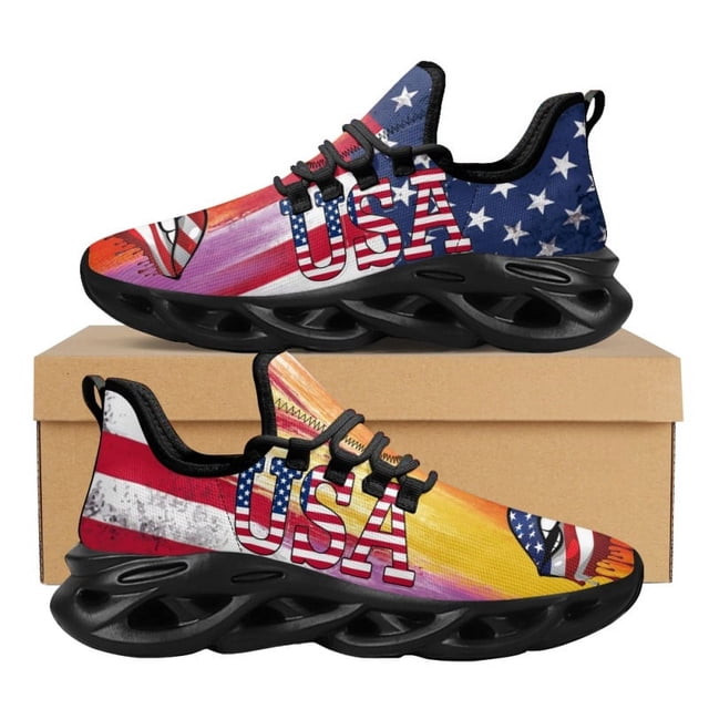 Zapatillas deportivas ligeras, antideslizantes, planas y casuales, con estampado de labios, para correr, 4 de julio, Día de la Independencia de Estados Unidos, tenis de EE. UU.