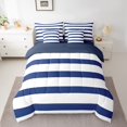 thumbnail image 4 of Manfei Geometric Stripes Bedding Sets Twin Size, Navy White Bed in a Bag Twin size, Teenager Boys Girls Reversible Comforter Sets with Sheets, Microfiber Room Decorative, 7pcs, 4 of 7