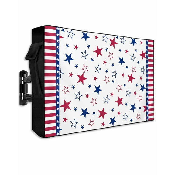4th of July Outdoor TV Cover 40 to 43 Inch Weatherproof, Blue Red Stripe Stars Independence Day 600D Oxford TV Covers with Waterproof Zipper, Outside Flat TV Screen Protector Size 40"W x 25"H x 4.5"D