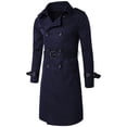 thumbnail image 5 of Aihuaihua Men's Overcoat Trench Coat Long Trench Coat Vacation Daily Fall Winter Polyester Windproof Soft Outerwear Clothing Apparel Fashion Classic Plain Navy XXXL, 5 of 6