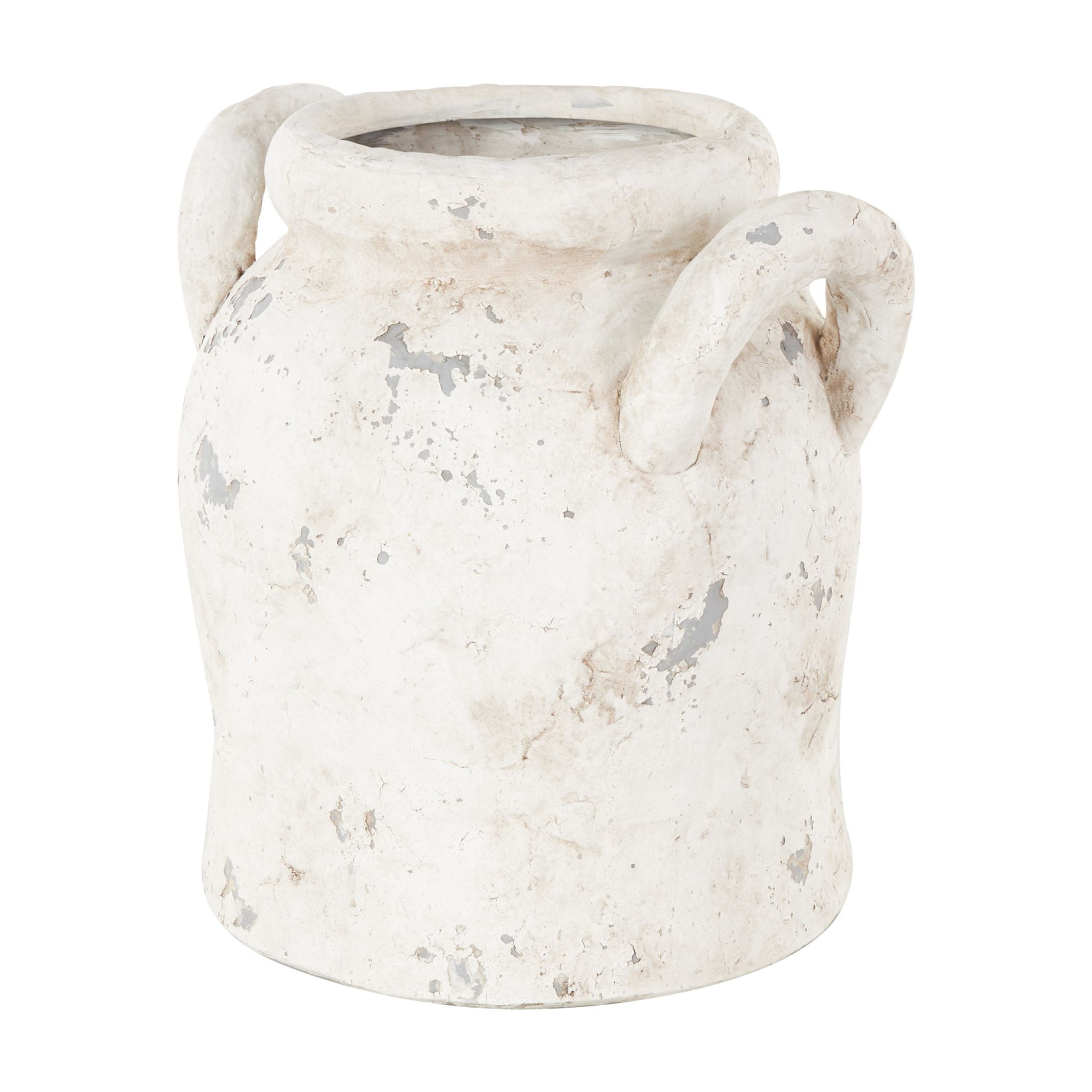DecMode 11" Antique Style Distressed Cream Ceramic Vase with Handles
