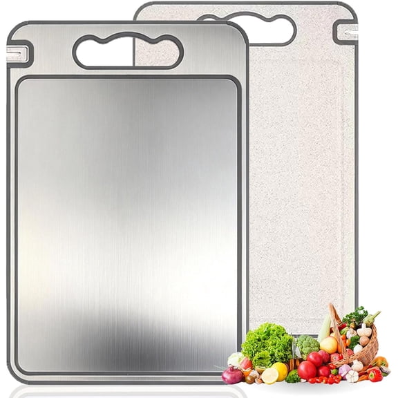Titanium Cutting Board with Built-In Knife Sharpener, Double-Sided Durable Surface with Juice Groove, for Meat, Fish, Vegetables & Fruit,size:14.3" x 9.8"