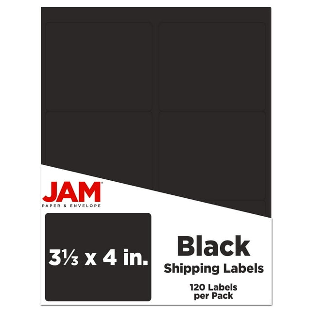 JAM PAPER Etiquetas de dirección de envío - Grande - 3 1/3 x 4 - Negro - Paquete de 120