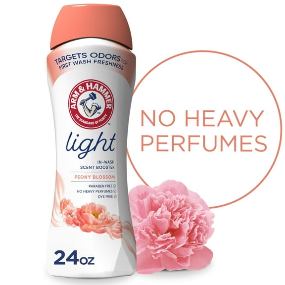ARM & HAMMER Light In-Wash Scent Booster, No Heavy Perfumes, No Dyes, No Parabens, Peony Blossom Scent, 24 Oz (4 Pack)