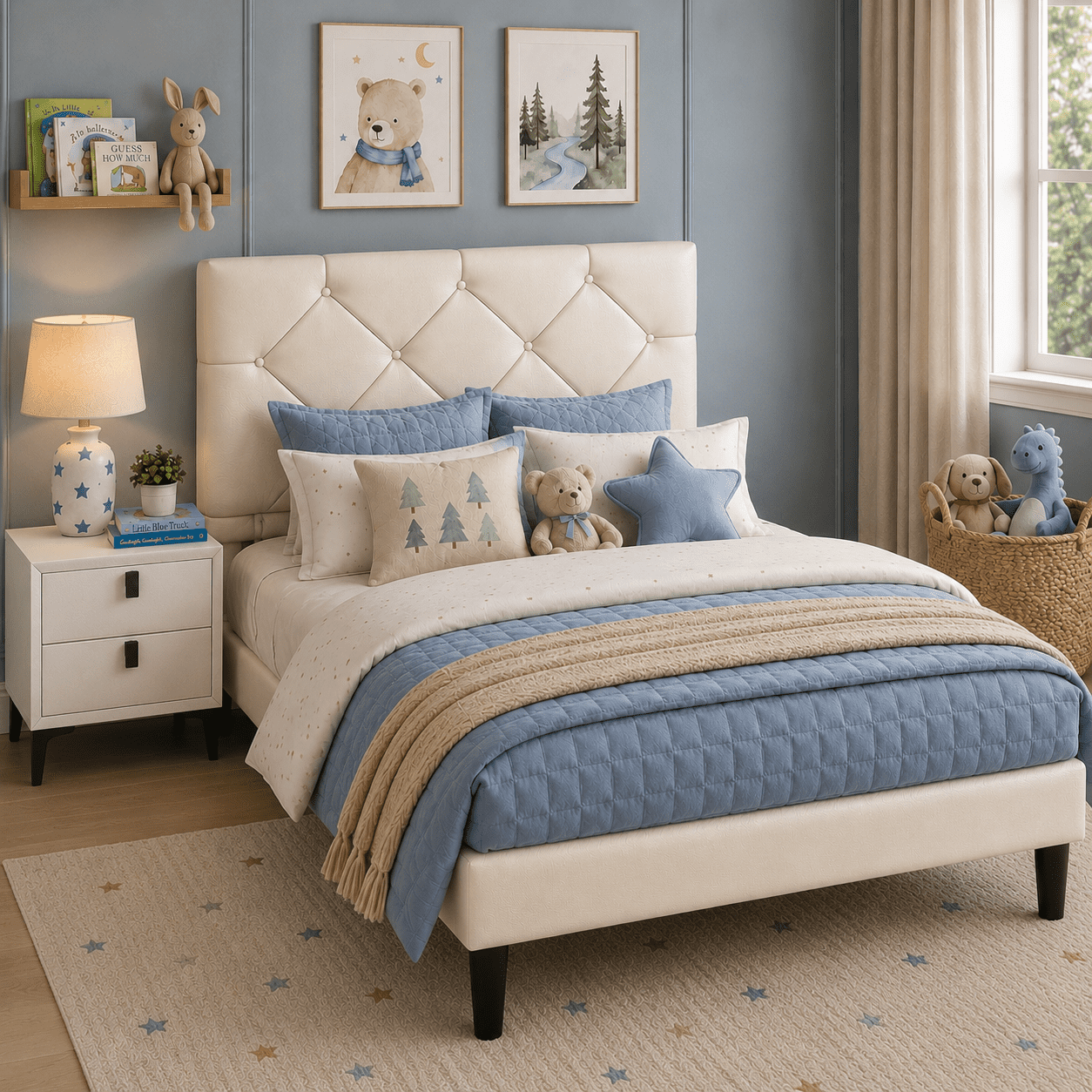 Twin Bed Frame with Upholstered Faux Leather Headboard, UHOMEPRO Platform Bed Frame with Wood Slat Support, No Box Spring Needed, Beige