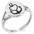 thumbnail image 1 of Stainless Steel Nautical Heart Anchor Minimalist Oval Top Polished Statement Ring, 1 of 1