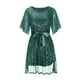 thumbnail image 5 of Puntoco Vestido Suelto De Lentejuelas Para Mujer Con Mangas Divididas, Mini Vestido Corto Suelto Informal, Vestido De Manga Larga Con Cuello Redondo, Verde S,Regalos Para Mujer Joven, 5 of 8