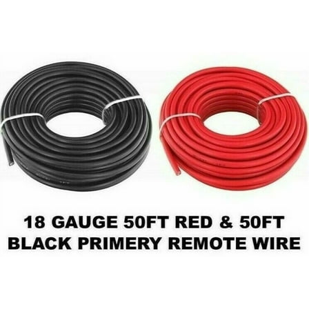 A/T 18 GAUGE WIRE 50' RED & 50' BLACK PRIMARY REMOTE POWER GROUND WIRE CABLE