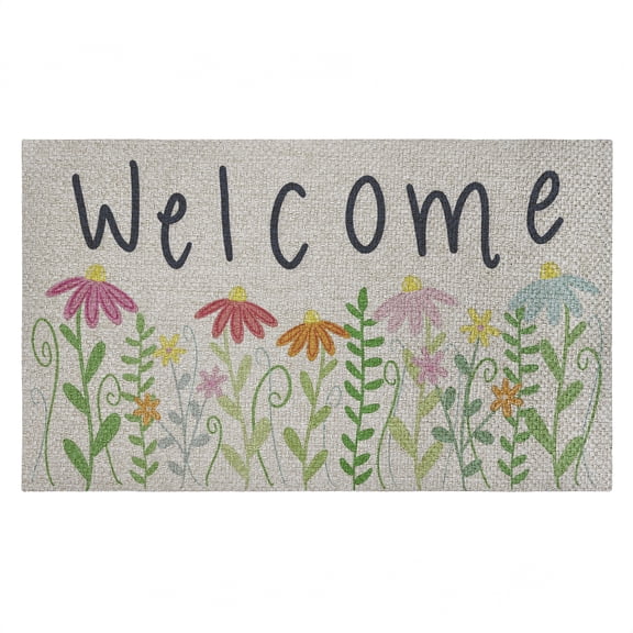 Spring Wildflower Welcome Outdoor Door Mat, design by Emily Cromwell, 18"x30"