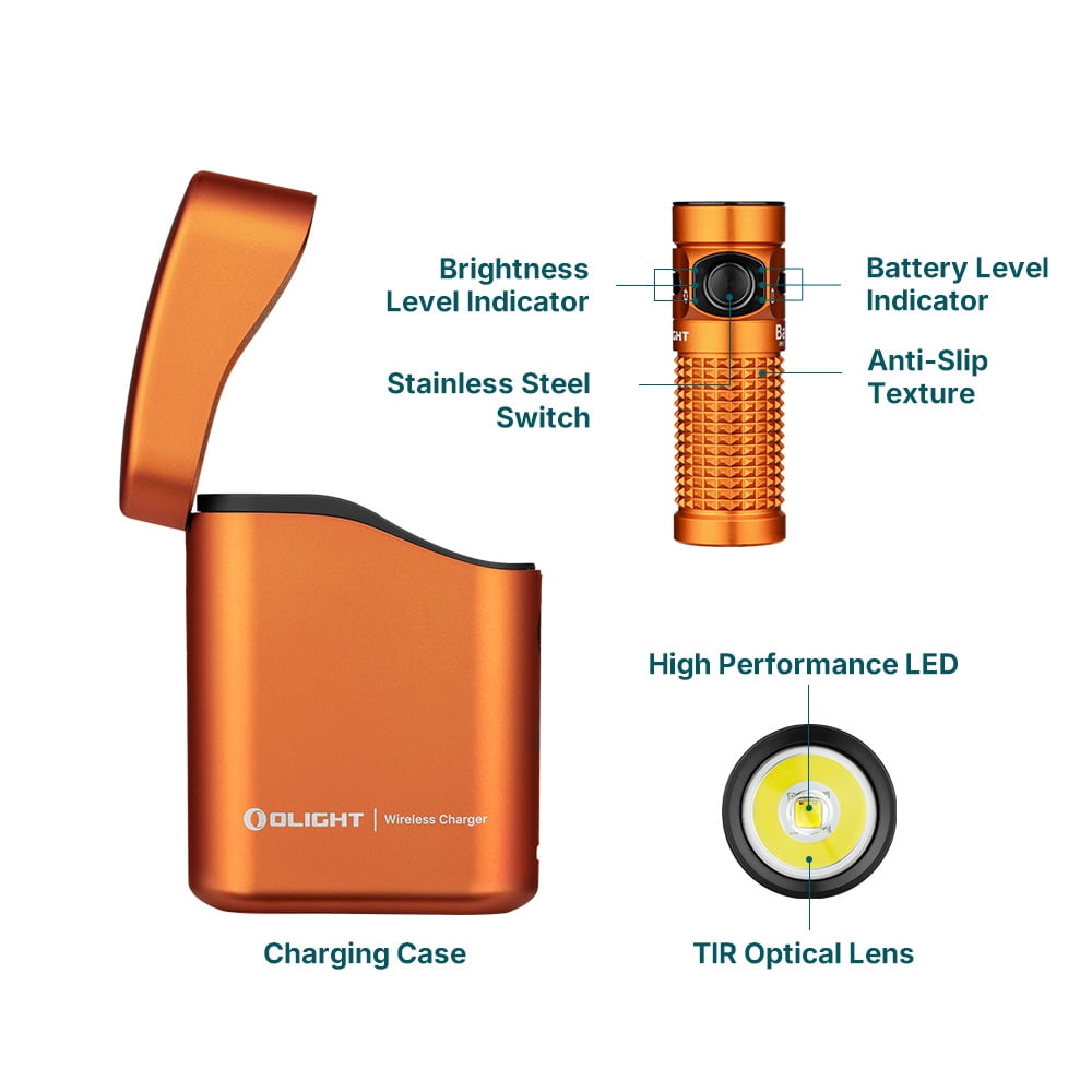 OLIGHT Baton4 Premium Edition EDC Flashlights 1300 Lumens with Type-C Charging Box, Powered by Rechargeable Battery, Small Bright Light IPX8 Waterproof for Emergencies, Outdoors (Orange)