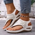 thumbnail image 3 of Rokment Boho Flower Orthopedic Wedges Flip Flops for Women Summer Beach Comfortable Casual Leather Arch Support Platform Walking Sandals Fashion Casual Mid Heel Slingback Dress Sandals White Size 9.5, 3 of 5
