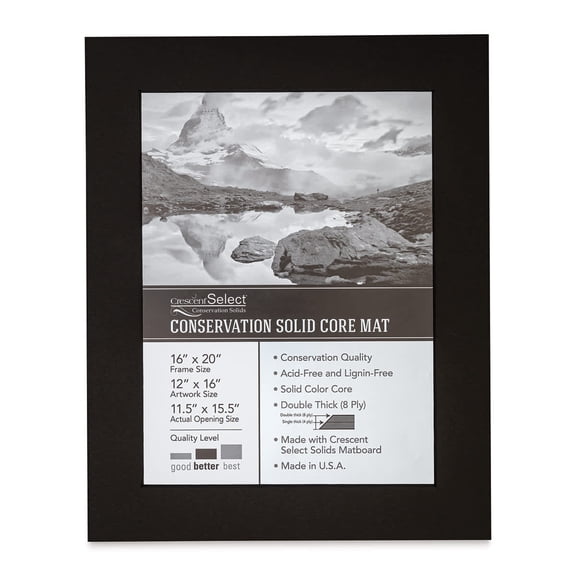 Crescent Select Conservation Solids Pre-Cut Mat - Deep Black, 8 ply, 16" x 20"